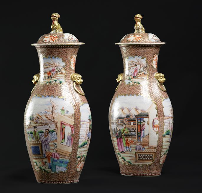 Pair of Chinese export porcelain famille rose vases and covers | MasterArt